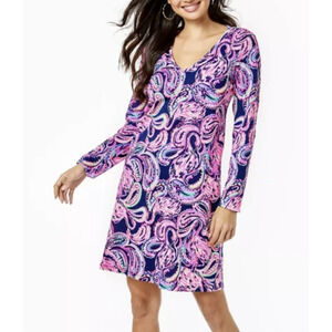 Lilly Pulitzer Etta Knit Dress Womens Small Paisley Print Long Sleeve V Neck